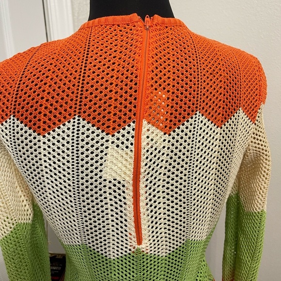 Vintage Chateau Du Tricot Mod Knit Mesh Top 70s Color Block Orange Green Cream 7 - Picture 9 of 11